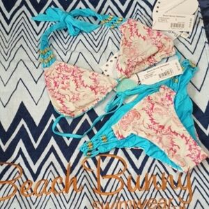 Beach Bunny NWT Damascus Sea Lg Tri Top Lg Skimpy Bottom Both Reversable